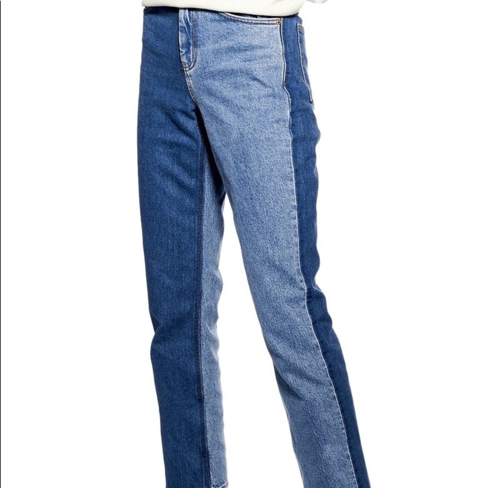 TOPSHOP High Waisted Two-Toned Straight Leg Jeans